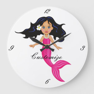 Grande Horloge Ronde Mermaid à queue rose
