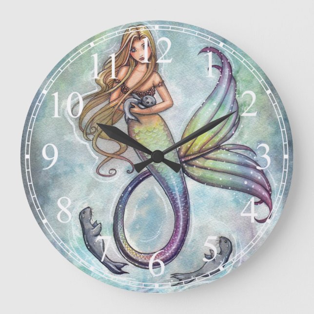 Grande Horloge Ronde Mermaid Baby Seals Clock (Recto)