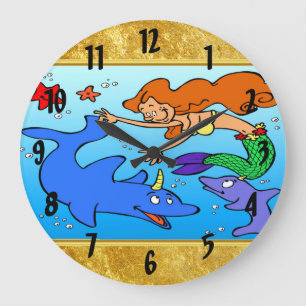 Grande Horloge Ronde Mermaid comic sea underwater dolphin work of art 1