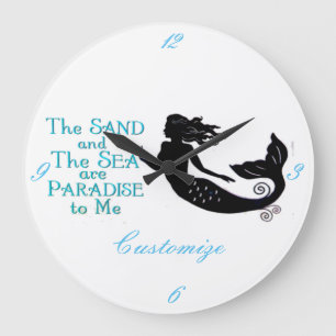 Grande Horloge Ronde Mermaid de plage de sable et de mer Thunder_Cove