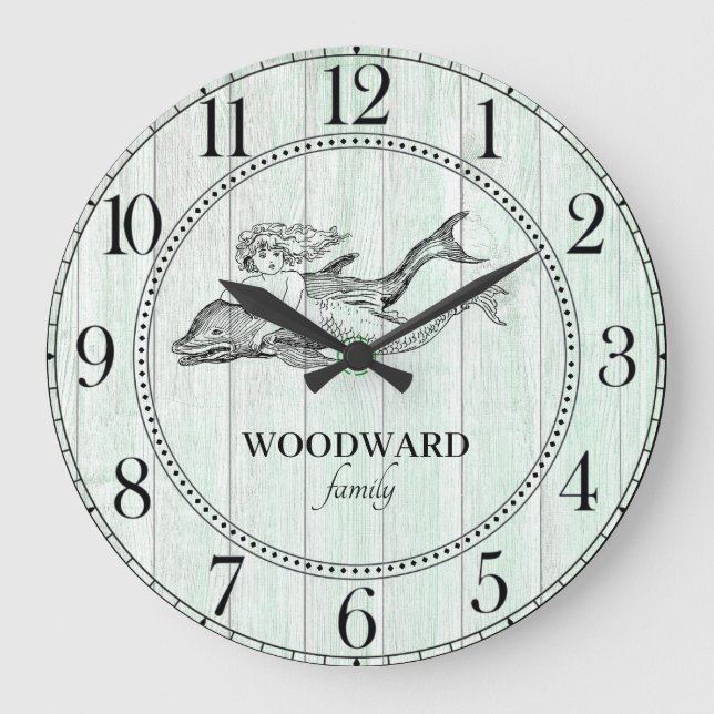 Grande Horloge Ronde Mermaid Dolphin Aqua Blue Beach Lake House (Recto)