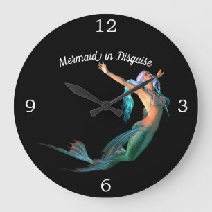 Grande Horloge Ronde Mermaid Noir Belle dans le déguisement