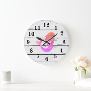 Grande Horloge Ronde Mermaid Rainbow Beach Décor Rustique Shiplap
