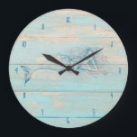 Grande Horloge Ronde Mermaid Rustic Beach Wood Coastal<br><div class="desc">Apportez la plage à votre maison avec cette horloge murale rustique en bois de sirène.</div>