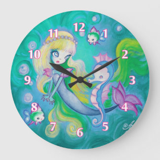 Grande Horloge Ronde Mermaid With Sea Horse And Fish