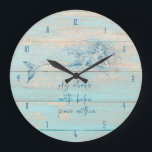 Grande Horloge Ronde Mermaid'affirmation Rustic Beach Wood Coastal<br><div class="desc">Apportez la beach to your home with rustic wood mermaid designation wall clock that reads - Sky above,  earth below,  peace within.</div>