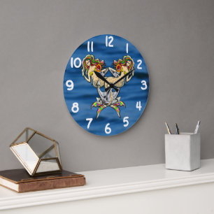 Grande Horloge Ronde Mermaids - Design nautique pour les amoureux des o