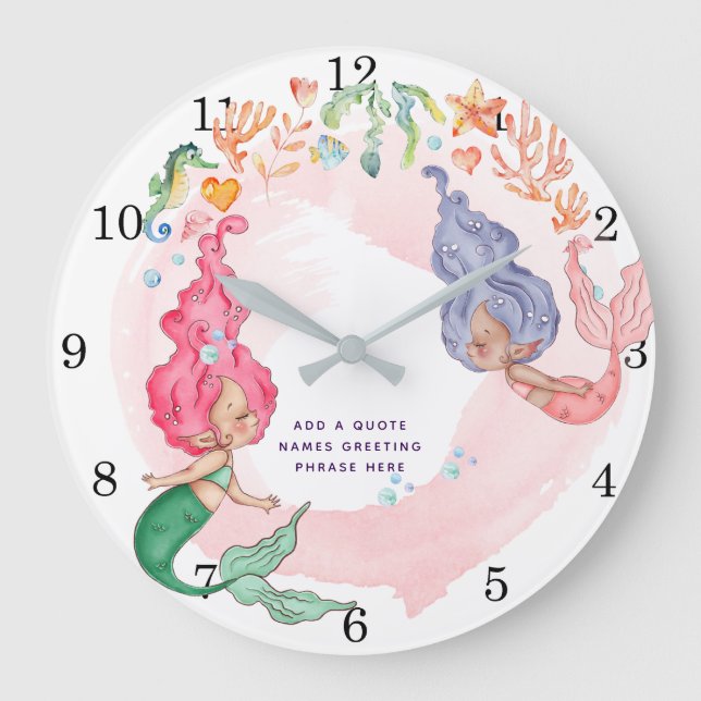 Grande Horloge Ronde MERMAIDS Personnalisées (Recto)