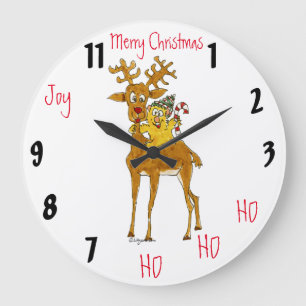 Grande Horloge Ronde Merry Christmas Reindeer Cartographie cadenas