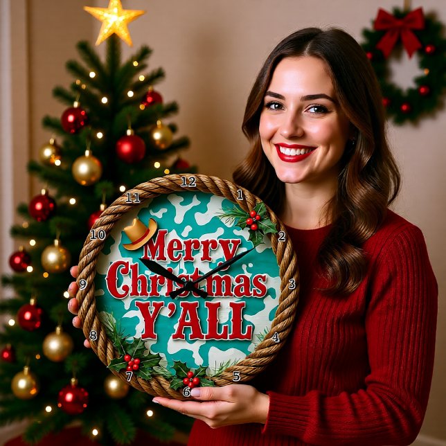 Grande Horloge Ronde Merry Christmas Y'All (Créateur téléchargé)