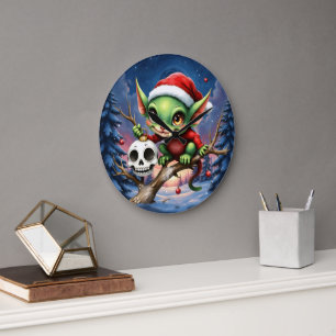 Grande Horloge Ronde Merry Mischief – Le Petit Elf de Noël.
