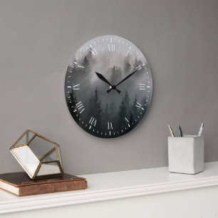 Grande Horloge Ronde Merveilleuses montagnes de l'aube noir et blanc