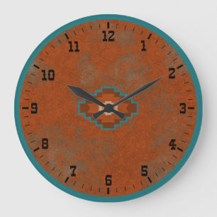 Grande Horloge Ronde Mesa géométrique du Sud-Ouest de style Far West la