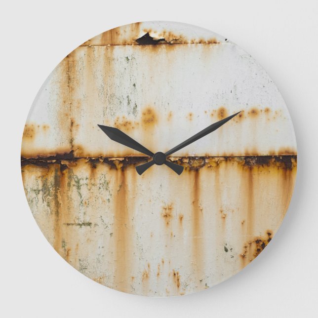 Grande Horloge Ronde Métal blanc rouillé : surface texturée (Recto)