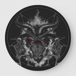 Grande Horloge Ronde Métal de noir de pentagone étoilé de Baphomet