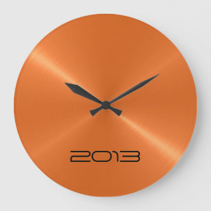Grande Horloge Ronde Métal en acier inoxydable orange métallique