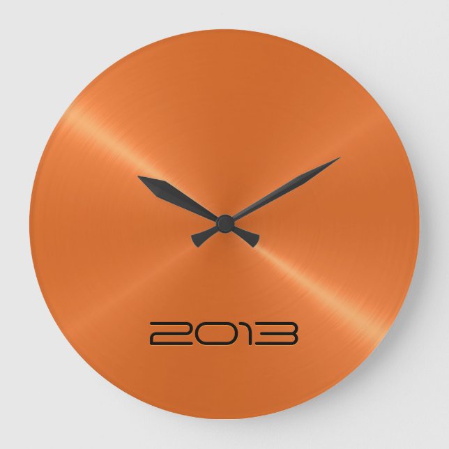 Grande Horloge Ronde Métal en acier inoxydable orange métallique (Recto)