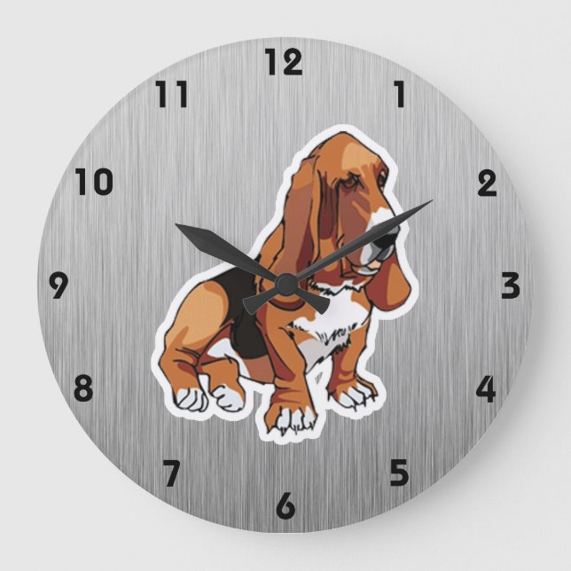 Grande Horloge Ronde Metal look; Basset Hound (Recto)