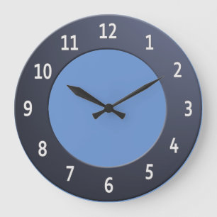 Grande Horloge Ronde Métallique bleu brillant minimaliste avec chiffre