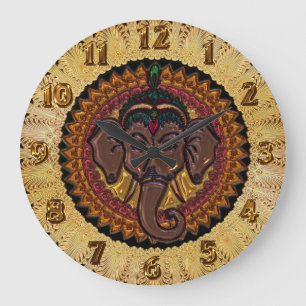 Grande Horloge Ronde Métallisateur éléphant adorable Mandala