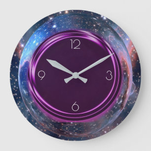 Grande Horloge Ronde Métallurgique violet, Voyage spatial Galaxy Stars