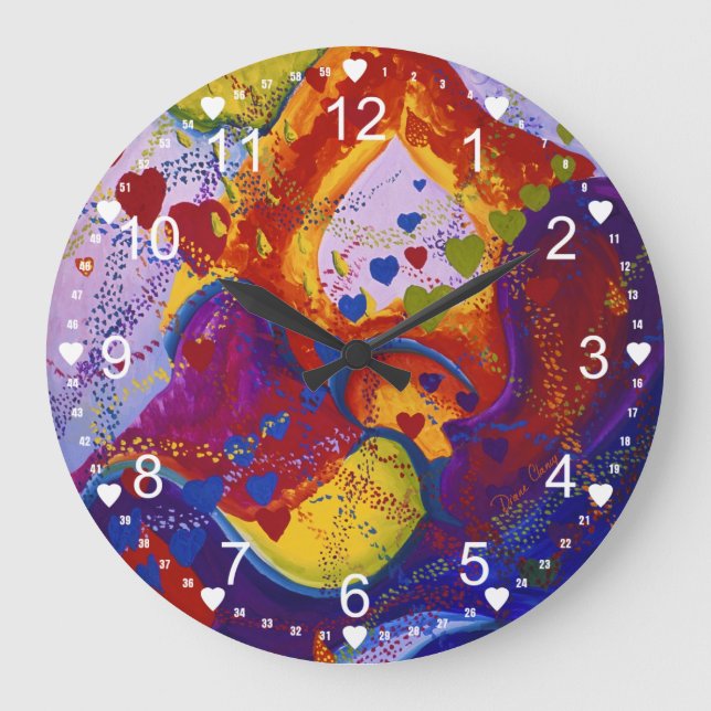 Grande Horloge Ronde Métro - Crimson & Iris Hearts Abstrait (Recto)