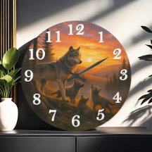 Meute de loups au coucher de soleil doré