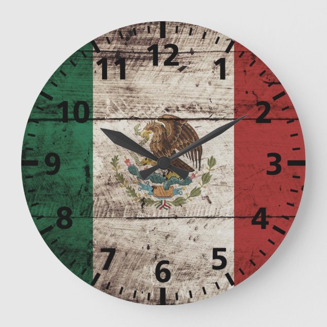 Grande Horloge Ronde Mexico Flag on Old Wood Grain (Recto)