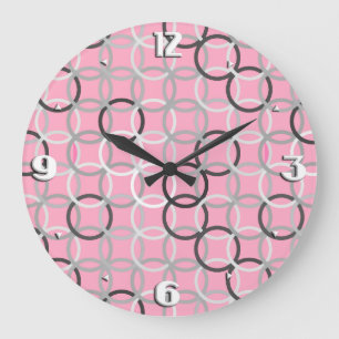 Grande Horloge Ronde Mi-siècle Cercles modernes, corail rose et gris