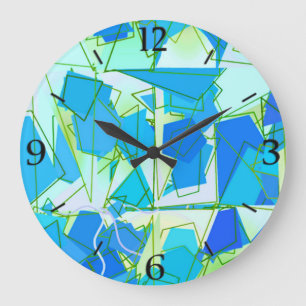 Grande Horloge Ronde Mi-siècle moderne Abstrait, Aqua & Cerulean Bleu