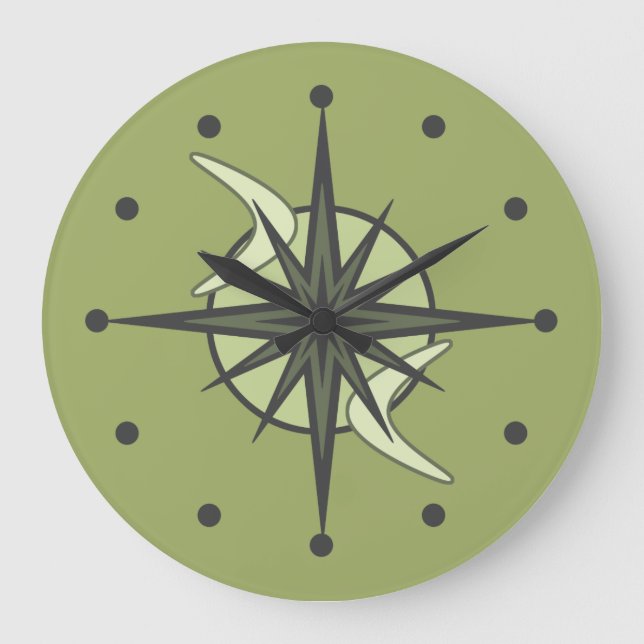 Grande Horloge Ronde Mi-siècle moderne Spoutnik Starburst Chartreuse (Recto)