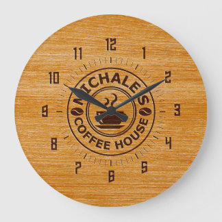 Grande Horloge Ronde Michale's Coffee House Engrave Effect Wall Clock