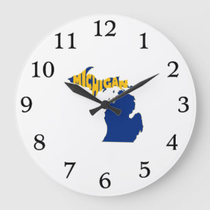 Grande Horloge Ronde Michigan Nom de l'État Mot Art Jaune