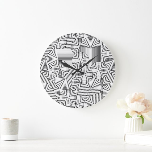 Grande Horloge Ronde Mid Century Modern Geometric Arch Black White (Maison)