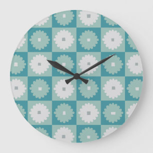 Grande Horloge Ronde Mid Century Modern Geometric Flowers Wall Clock
