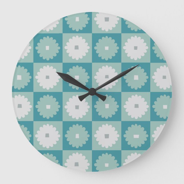 Grande Horloge Ronde Mid Century Modern Geometric Flowers Wall Clock (Recto)
