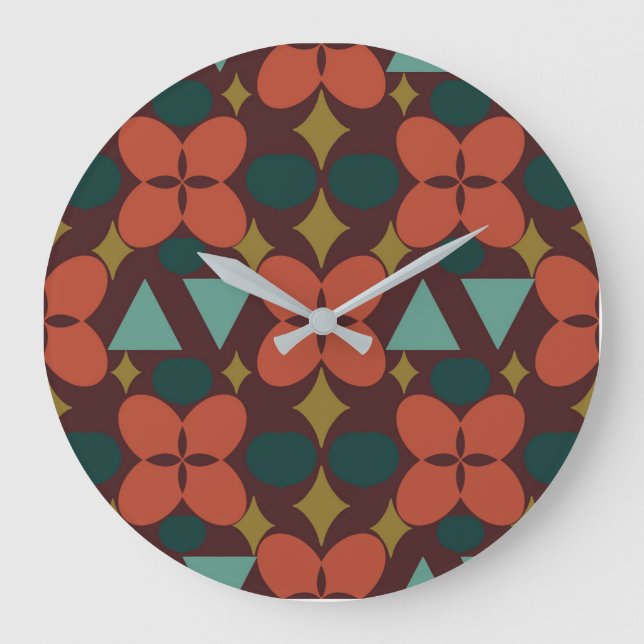 Grande Horloge Ronde Mid Century Moderne Fleur Diamant Rouge (Recto)