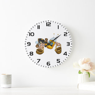 Grande Horloge Ronde Miel abeille avec paniers Amusants Animation Bee