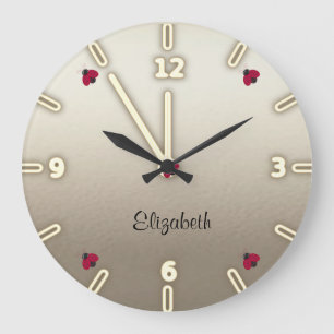 Grande Horloge Ronde Mignon adorable, coccinelles,