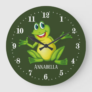 Grande Horloge Ronde mignon amoureux de grenouilles ajouter le nom