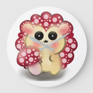 Grande Horloge Ronde Mignon Art de Hérisson Champignon Rouge Kawaii