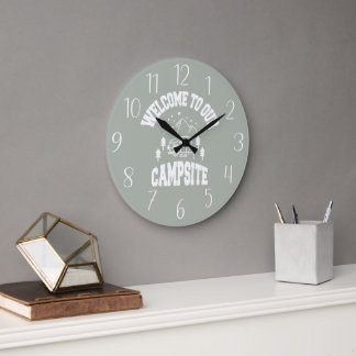 Grande Horloge Ronde mignon camper bienvenue mot art