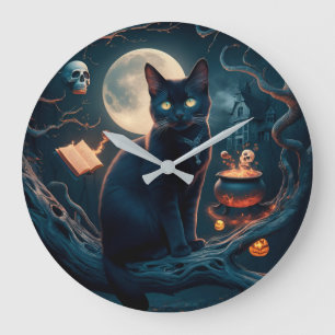 Grande Horloge Ronde mignon Chat jour inspiré Halloween décoration de f