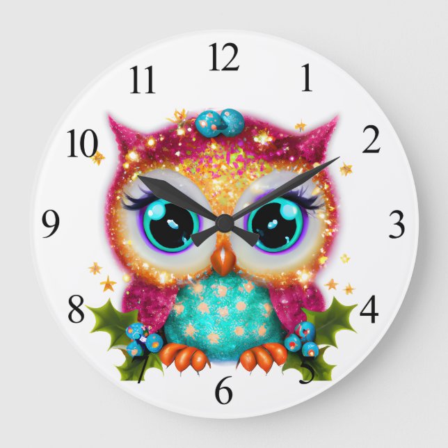 Grande Horloge Ronde Mignon et adorable petit hibou kawaii  (Recto)