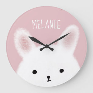 Grande Horloge Ronde Mignon Lapin Flou Rose Personnalisé