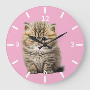 Grande Horloge Ronde Mignon petit chat