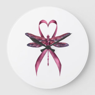 Grande Horloge Ronde Mignon Sein Cancer Cœur Libellules Sensibilisation