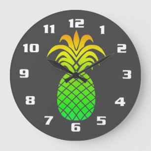 Grande Horloge Ronde Mignon Simple et Élégant Tropical Ananas Gris