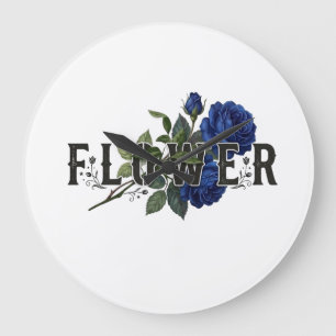 Grande Horloge Ronde Mignon sweatshirt à capuche floral bleu "FLEUR" po