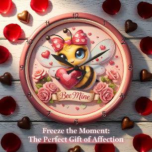 Grande Horloge Ronde Mignonne abeille mienne Saint-Valentin